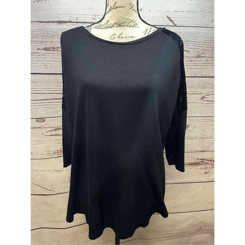 Boboau Black Velvet Trim‎ Long Sleeve Tunic Top Women XL